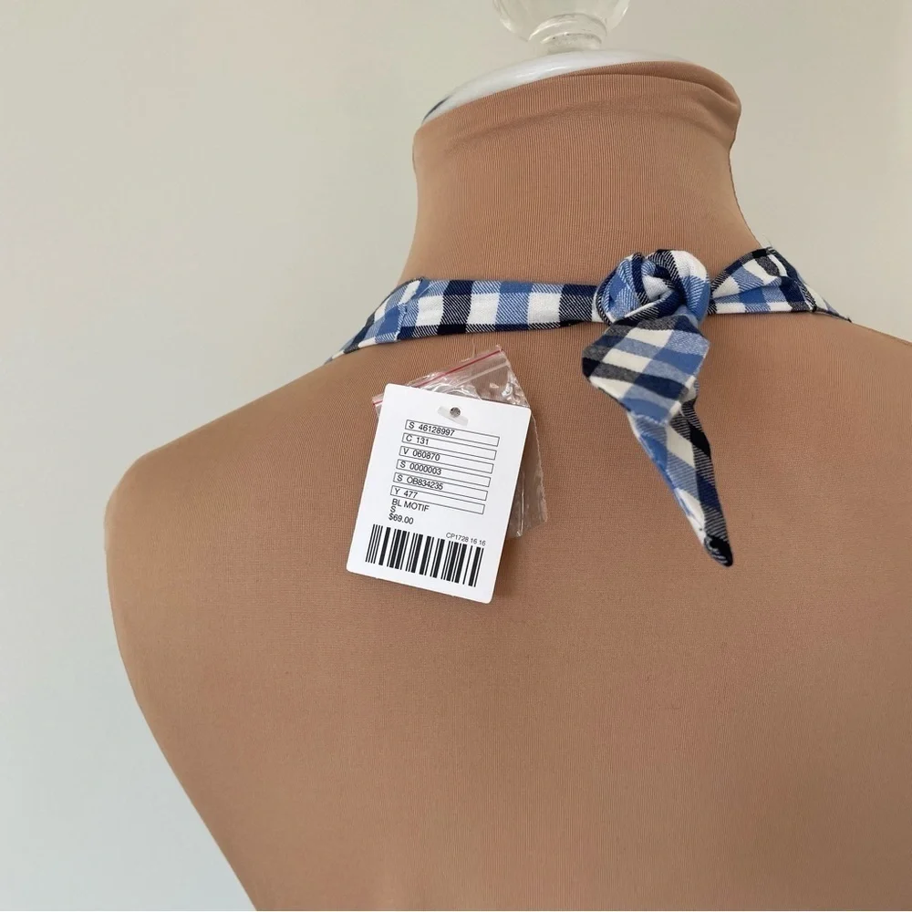 Urban Outfitters Blue Check Cotton Tiffany Button Down Halter Romper NWT Sz S